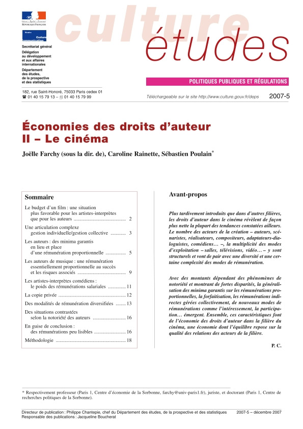 Book cover: Économies des droits d'auteur - 2. Le cinéma