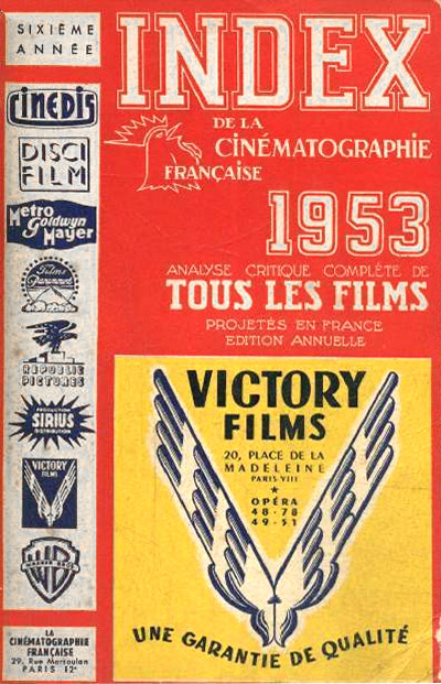 Book cover: Index de la Cinématographie française 1953 A