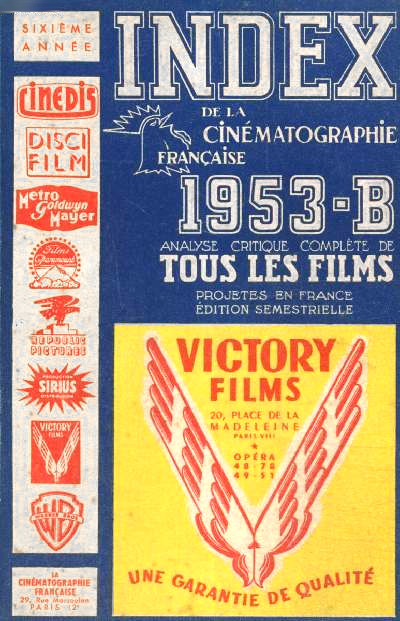 Book cover: Index de la Cinématographie française 1953 B