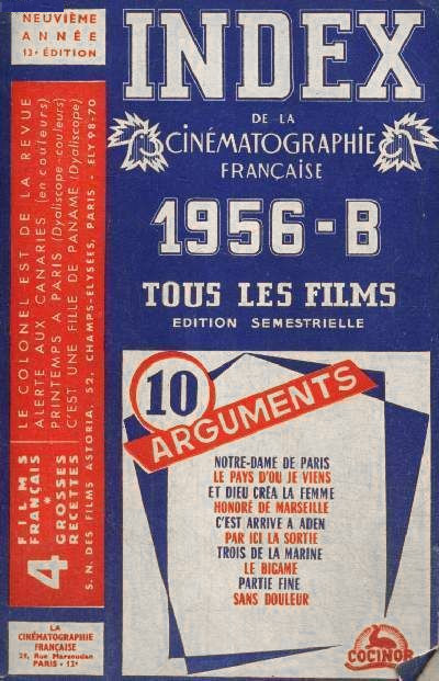 Couverture du livre : Index de la Cinématographie française 1956 B