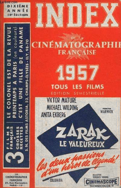 Couverture du livre : Index de la Cinématographie française 1957 A