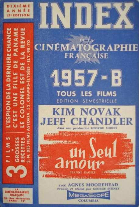 Couverture du livre : Index de la Cinématographie française 1957 B