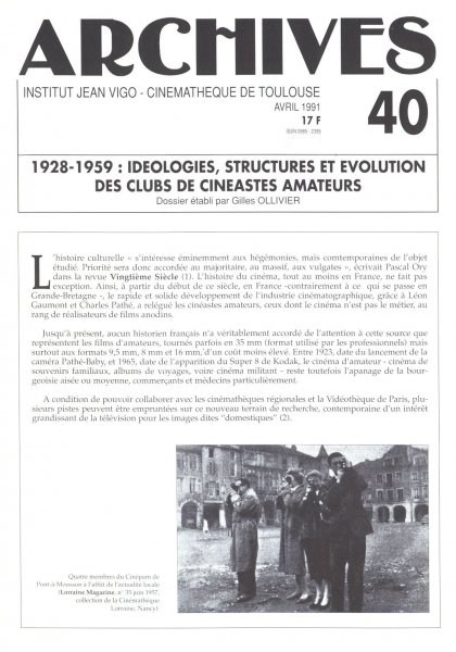 Book cover: 1928-1959 - Idéologie, structure et évolution des clubs de cinéastes amateurs