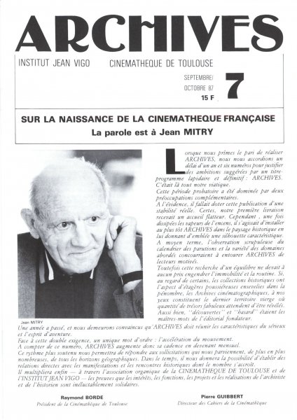 Book cover: Sur la naissance de la Cinémathèque Française - La parole est à Jean Mitry