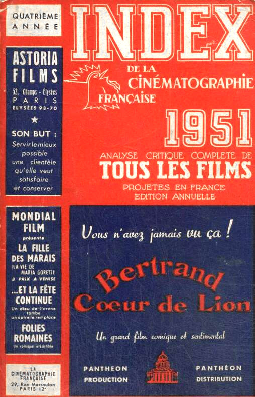 Book cover: Index de la Cinématographie française 1951