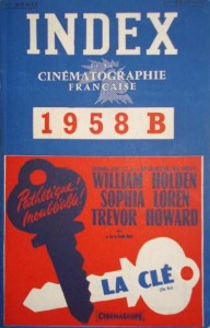 Couverture du livre Index de la Cinématographie française 1958 B par Collectif